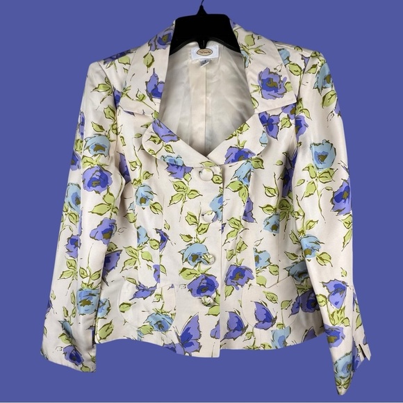 Floral Silk Blazer Women’s Size 8 Jacket Long Sleeves Shoulder Pads Lightweight - Picture 3 of 11